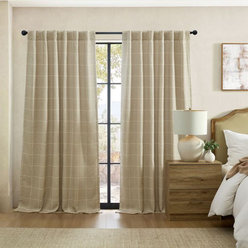 Elrene Home Fashions - Sawyer Windowpane Plaid Room Darkening Window Curt Sand